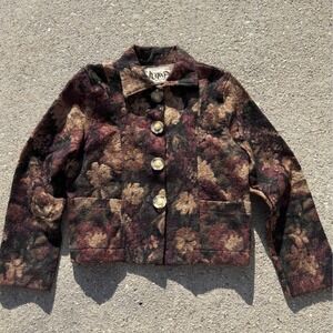 Vintage Jump Tapestry Jacket Floral Woven Button Front Boho Cottagecore Small